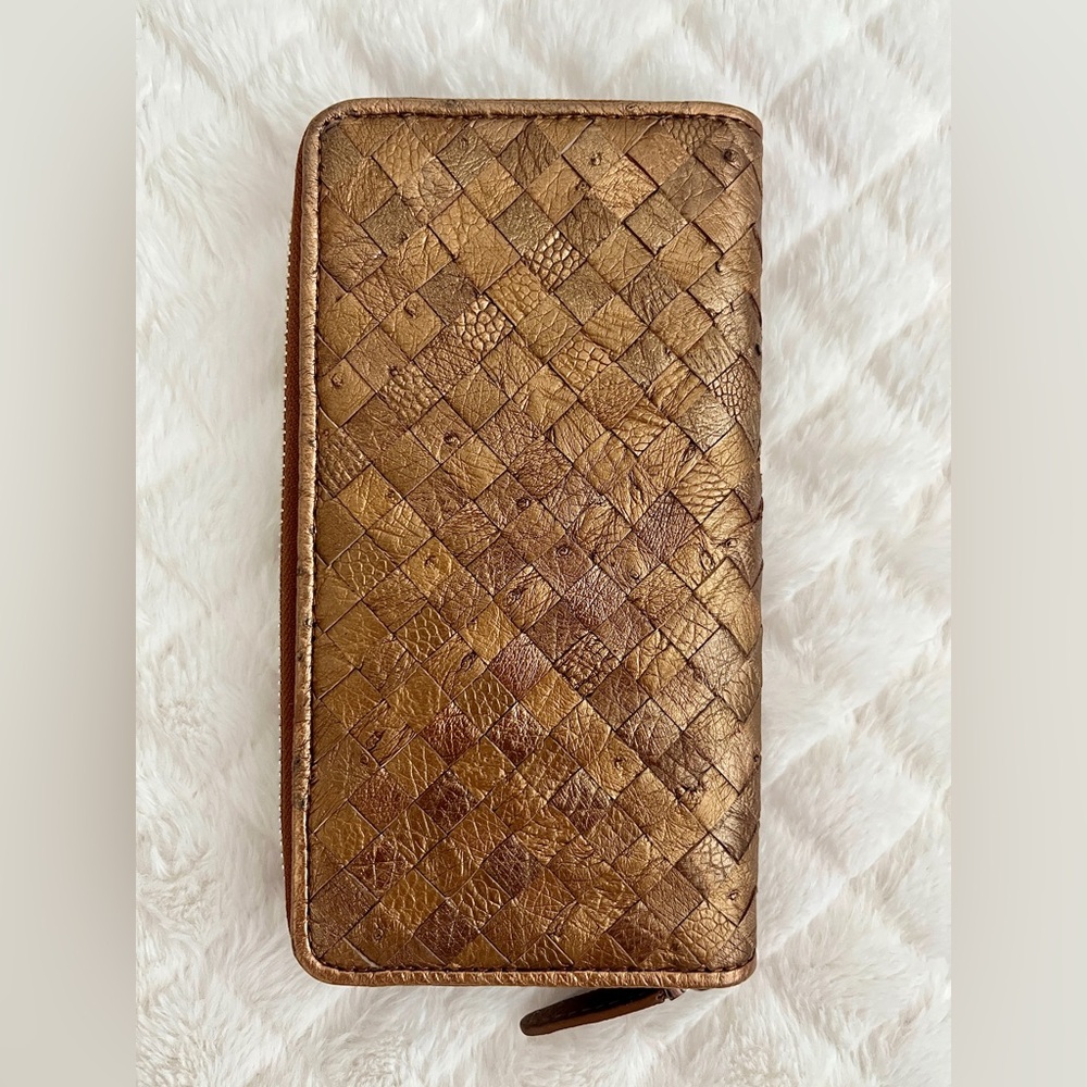 Woven Gold Ostrich Leather Wallet